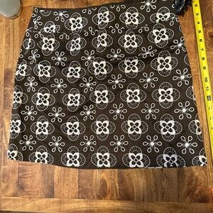 LOFT Brown Skirt with White Floral Eyelet Pattern